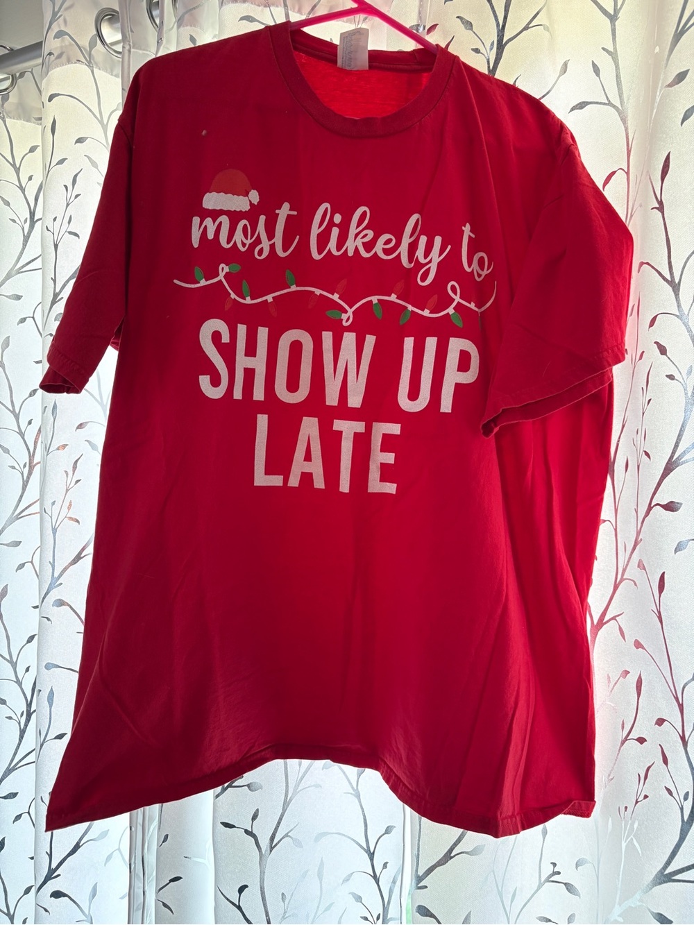 Port Authority Red Holiday “Most Likely to Show Up Late” Tee
